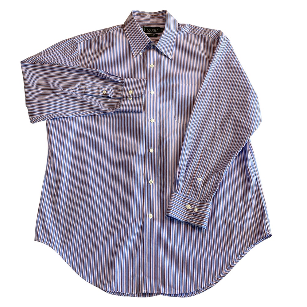 Lauren Ralph Lauren Mens 16.5 32/33‎ Striped Non Iron Dress Shirt Blue Red White